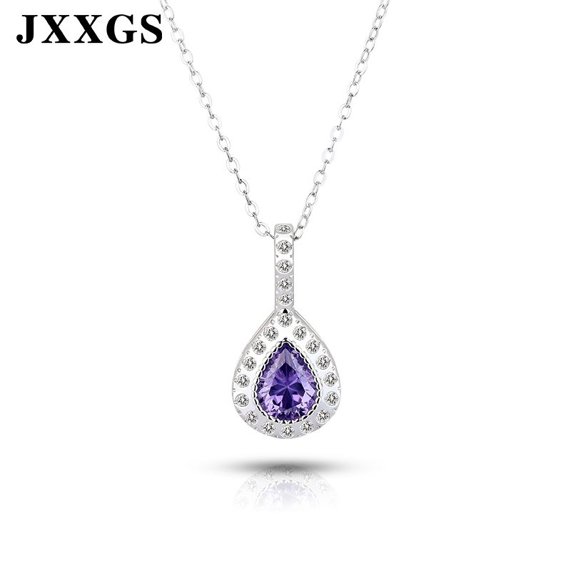 Elegante collar con colgante en forma de lágrima violeta de Plata de Ley 925 con piedra CZ para mujer, joyería de regalo