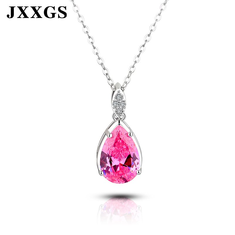 Collar con colgante de Zirconia cúbica de lágrima Rosa chapado en oro de lujo para mujer, joyería hecha a mano de cristal de plata 925 para regalo