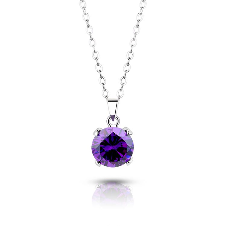 Collar con colgante de Zirconia cúbica redonda púrpura de Plata de Ley 925 de lujo de alta calidad para mujer, joyería de regalo