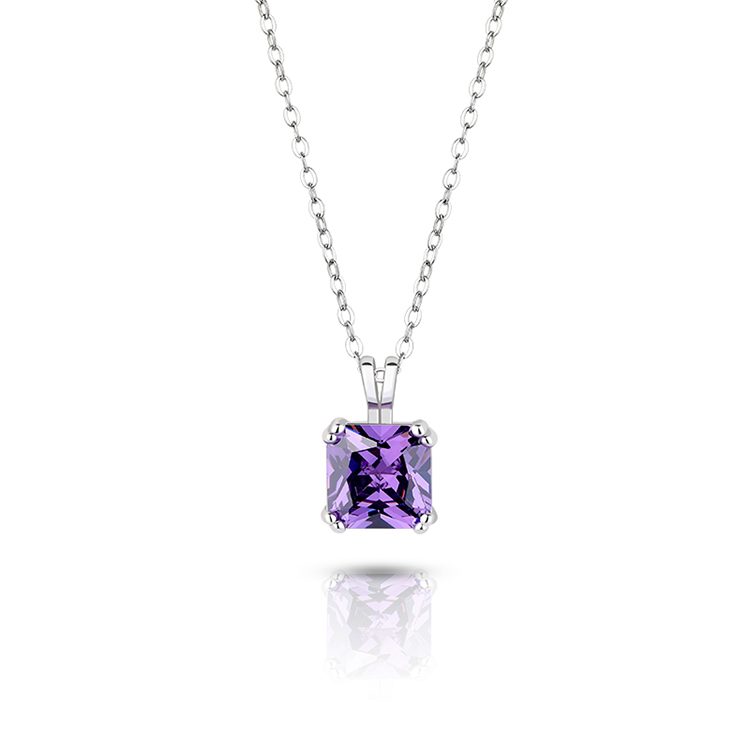 Elegante Collar con Colgante Cuadrado de Circonio Morado en Plata de Ley 925 para Mujer, Joyería Hecha a Mano para Regalo