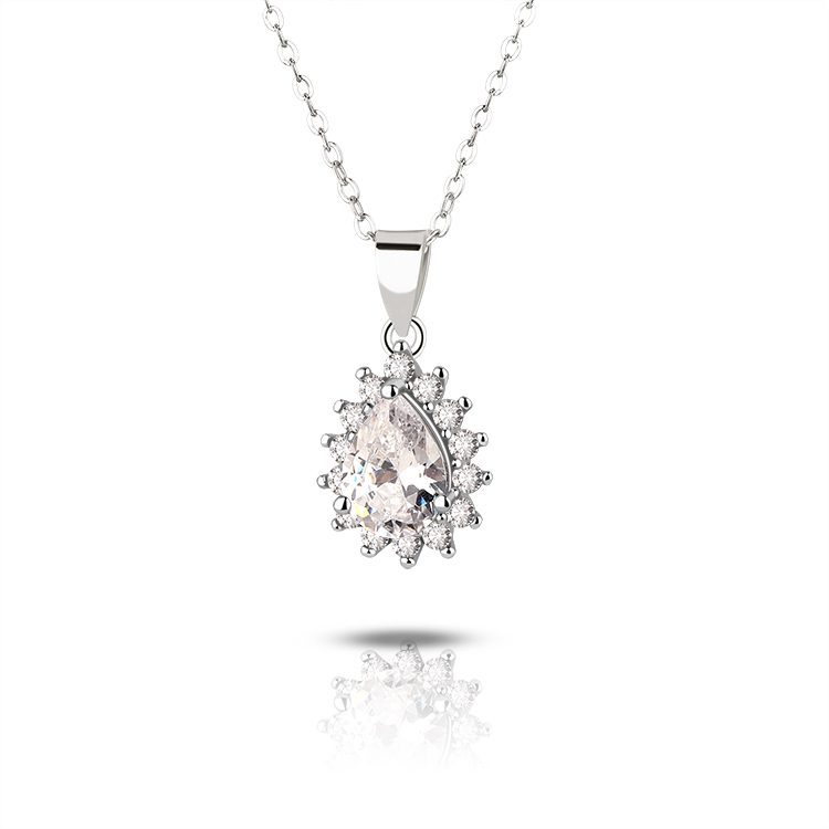 Personalizable elegante latón claro lágrima 925 plata esterlina circón colgante collar para mujer joyería hecha a mano