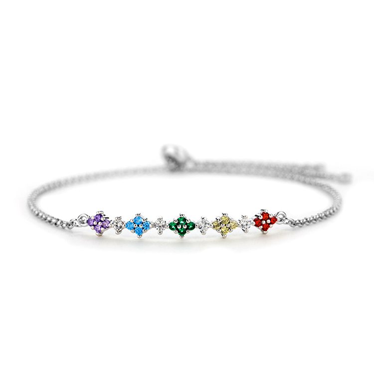 Gran oferta, pulsera sencilla de plata 925 de lujo para mujer, joyería de moda de circón multicolor, regalo de cumpleaños elegante ajustable