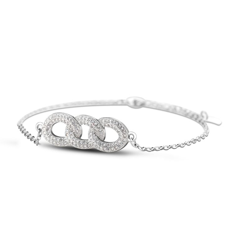 Joyería fina Plata de Ley 925, circonita chapada en rodio, Margarita de flor de cadena de eslabones, pulsera de círculos enlazados para mujer