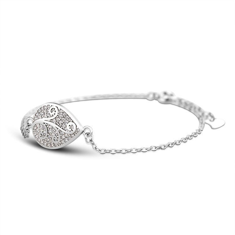Cadena minimalista chapada en oro de 18K, pulsera de plata 925 con hojas de circón para niñas, regalo de Navidad, venta al por mayor, directo de fábrica