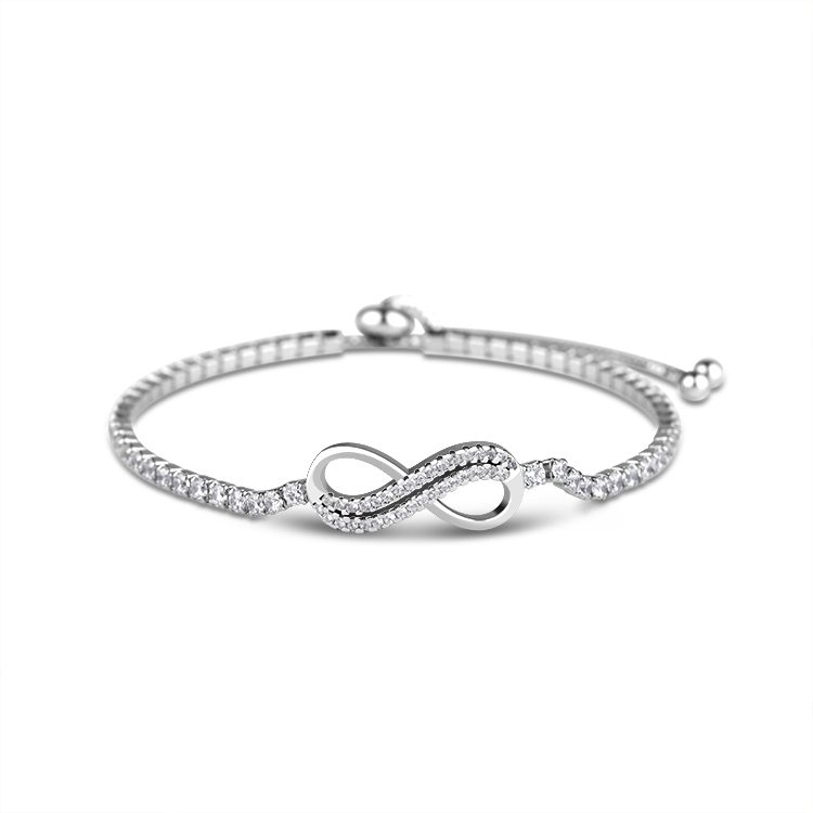 Venta al por mayor 925 pulseras de plata esterlina con circón infinito símbolo pulsera para mujeres