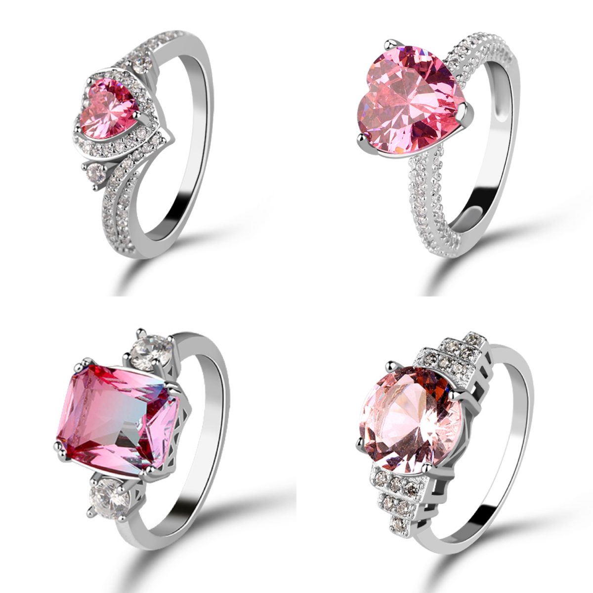 Anillo Romántico de Plata de Ley 925 con Circonita Rosa en Forma de Corazón para Mujer, Elegante Anillo con Circonita Rosa de Corte Cojín con Brillo Lateral