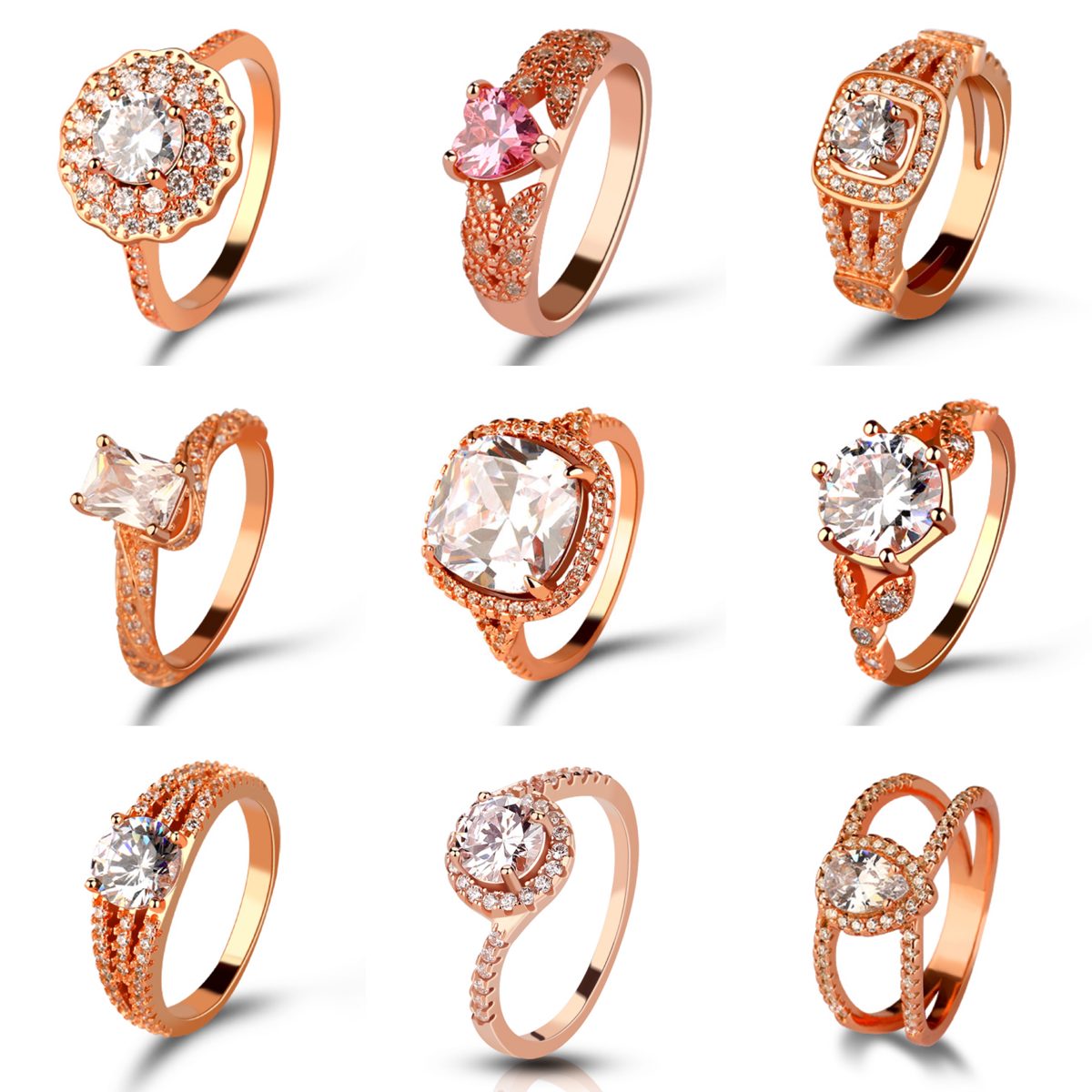 Anillo de Plata 925 Chapado en Oro Rosa Vintage con Circonita Cúbica, Anillo de Circonita Cúbica con Corte de Corazón Chapado en Oro para Mujer, Acabado Chapado de Lujo