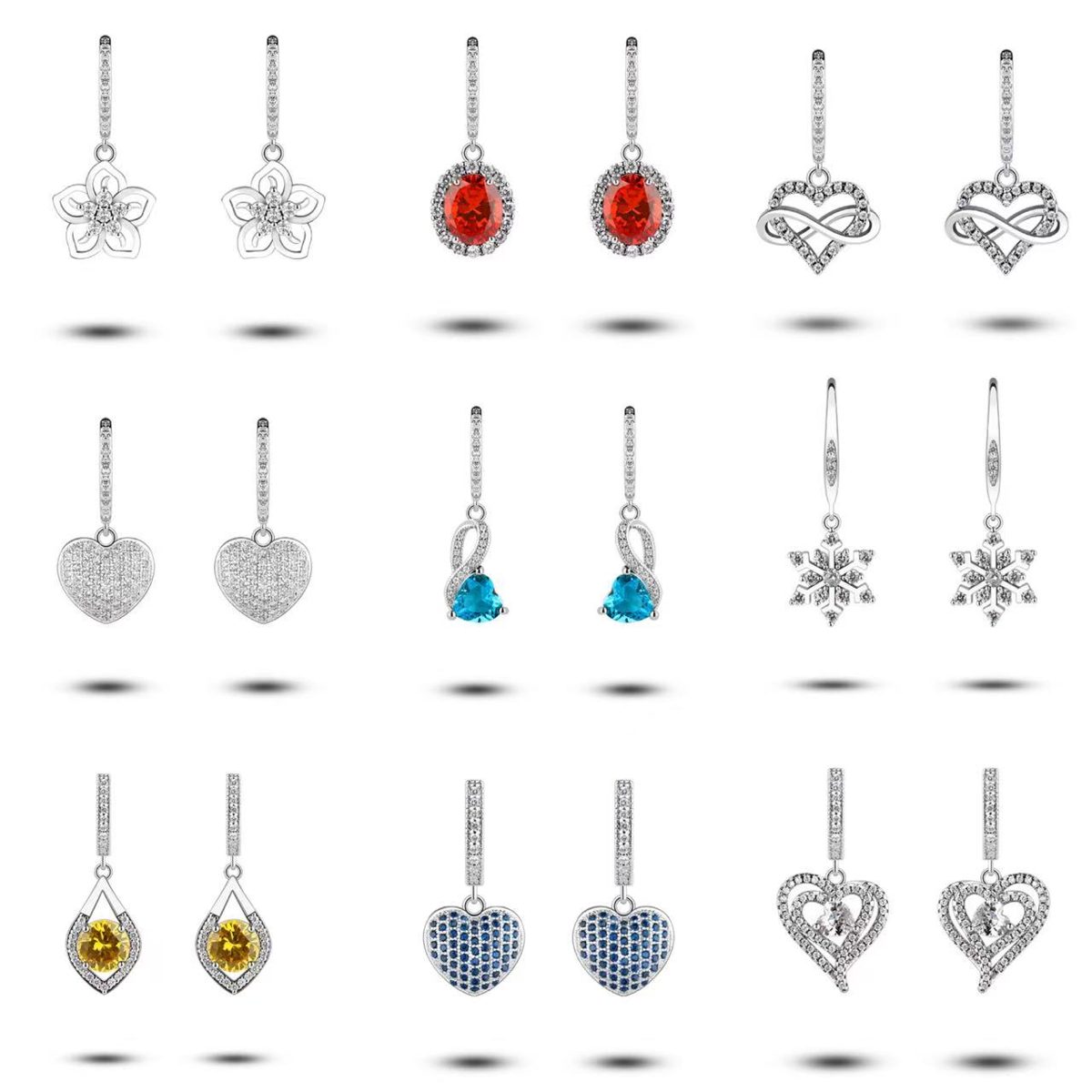 Pendientes de Plata de Ley 925 con Circonita Ovalada Roja Vintage, Pendientes de Flores con Baño de Alta Calidad para Uso Diario y Fiestas