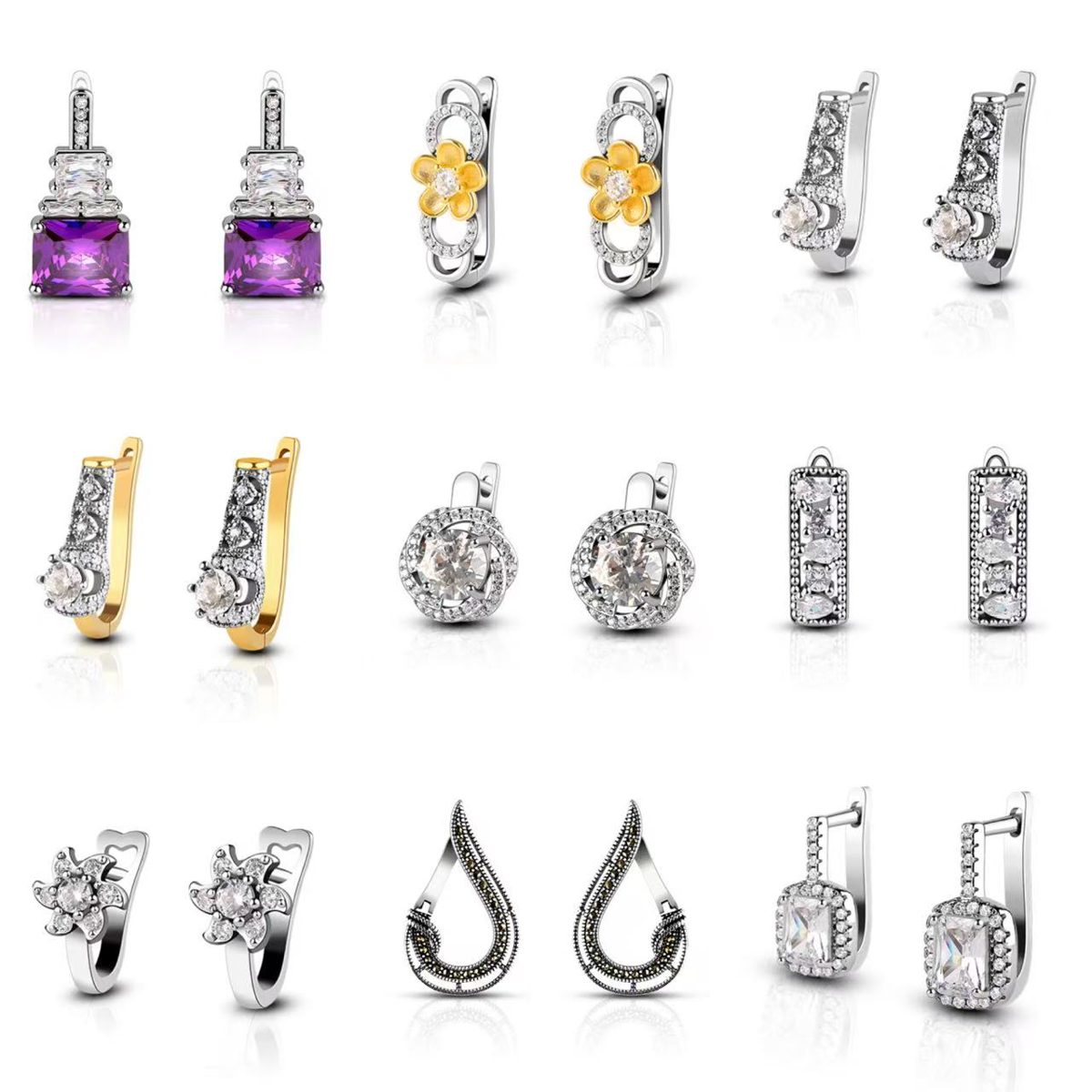 Pendientes Geométricos Cuadrados de Plata 925 con Circonita, Pendientes de Cristal de Plata 925 de Inspiración Vintage, Elegantes para Fiestas