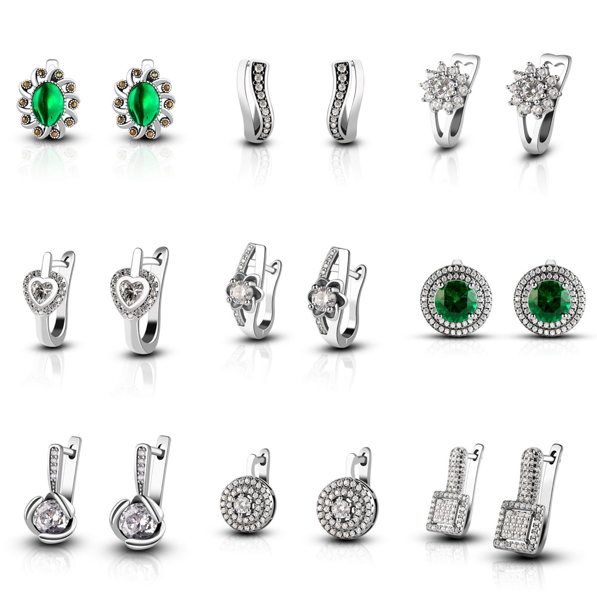 Pendientes de Plata de Ley 925 con Circonita Verde Ovalada Vintage, Chapados en Oro Blanco, Elegante Regalo para Mujer, Pendientes de Circonita con Diseño de Copo de Nieve