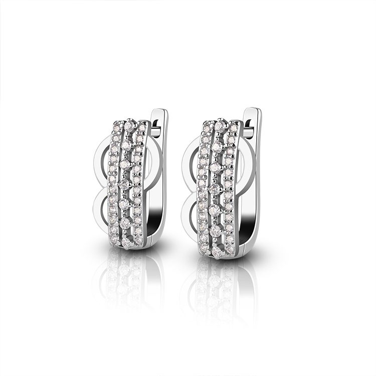 Elegantes Pendientes de Aro Triple con Circonitas Cúbicas, Plata de Ley 925, Huggies para Mujer, Clásicos Pendientes de Aro con Circonitas Cúbicas Pavé