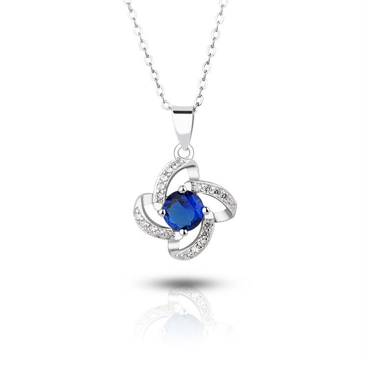 Collar con Colgante de Circonita Cúbica Azul Floral, Collar con Colgante Trenzado de Circonita Cúbica Azul, Plata de Ley 925, Joyería Elegante para Mujer