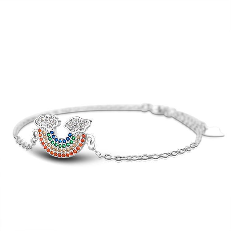 Pulsera chapada en rodio para mujer con abalorio de piedras preciosas multicolor de Plata de Ley 925 personalizada