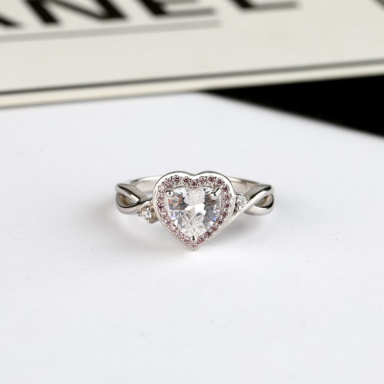 Anillo de plata de primera ley y circón forma de corazón para mujer, sortija ajustable, plata esterlina 925, Circonia cúbica, zirconia, circonita, zirconita, circón, mascota