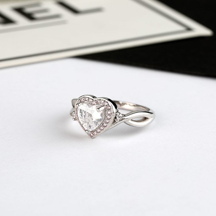 Anillo de plata de primera ley y circón forma de corazón para mujer, sortija ajustable, plata esterlina 925, Circonia cúbica, zirconia, circonita, zirconita, circón, mascota