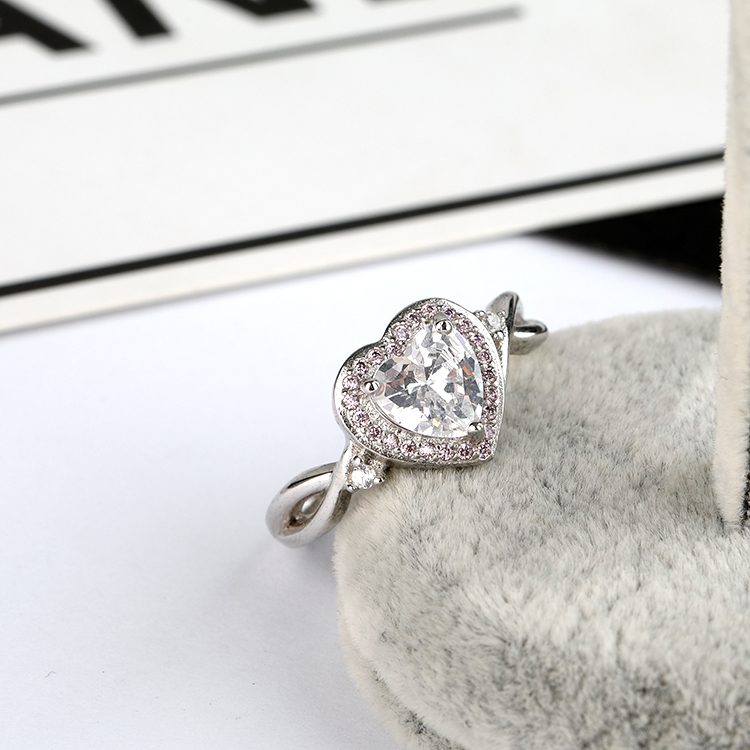 Anillo de plata de primera ley y circón forma de corazón para mujer, sortija ajustable, plata esterlina 925, Circonia cúbica, zirconia, circonita, zirconita, circón, mascota