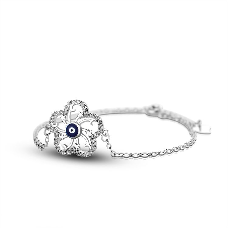 Pulsera con abalorio de plata de ley para mujer, joyería de moda, pulseras de circón con flor de plata fina