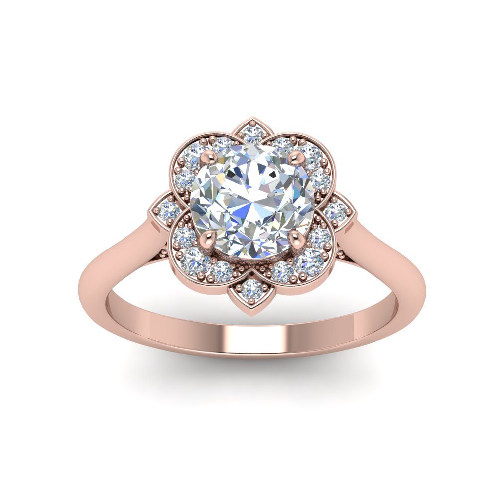 Las mujeres de forma de flor Rosa chapado en oro anillo de Zirconia cúbica