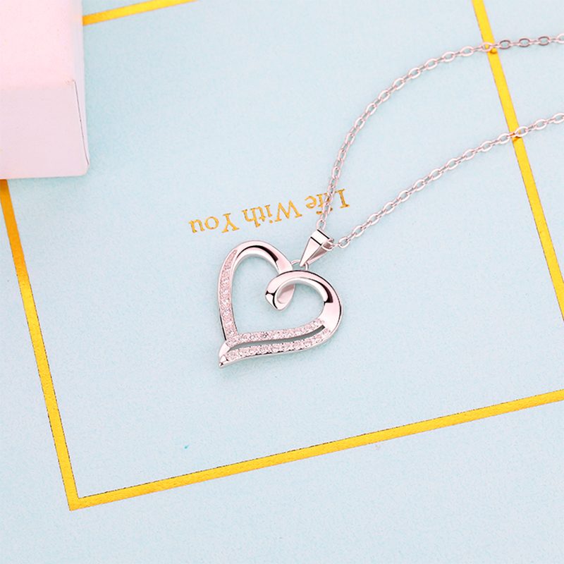 Colgante de corazón de amor de circonia cúbica personalizada para mujer, Collar de plata de ley 925