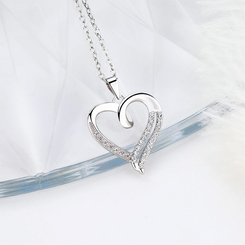 Colgante de corazón de amor de circonia cúbica personalizada para mujer, Collar de plata de ley 925