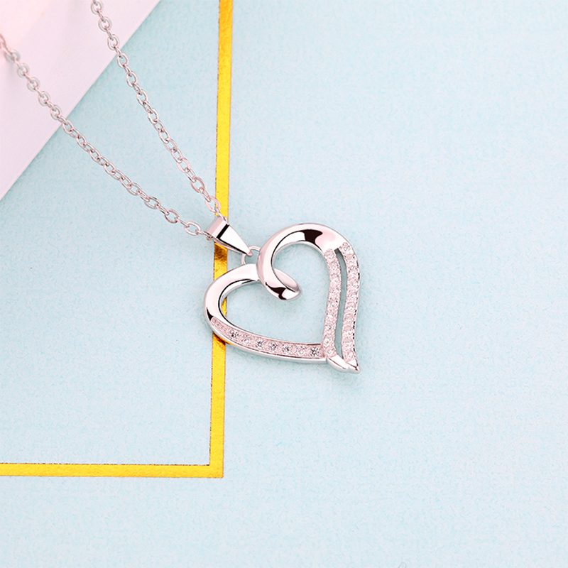 Colgante de corazón de amor de circonia cúbica personalizada para mujer, Collar de plata de ley 925
