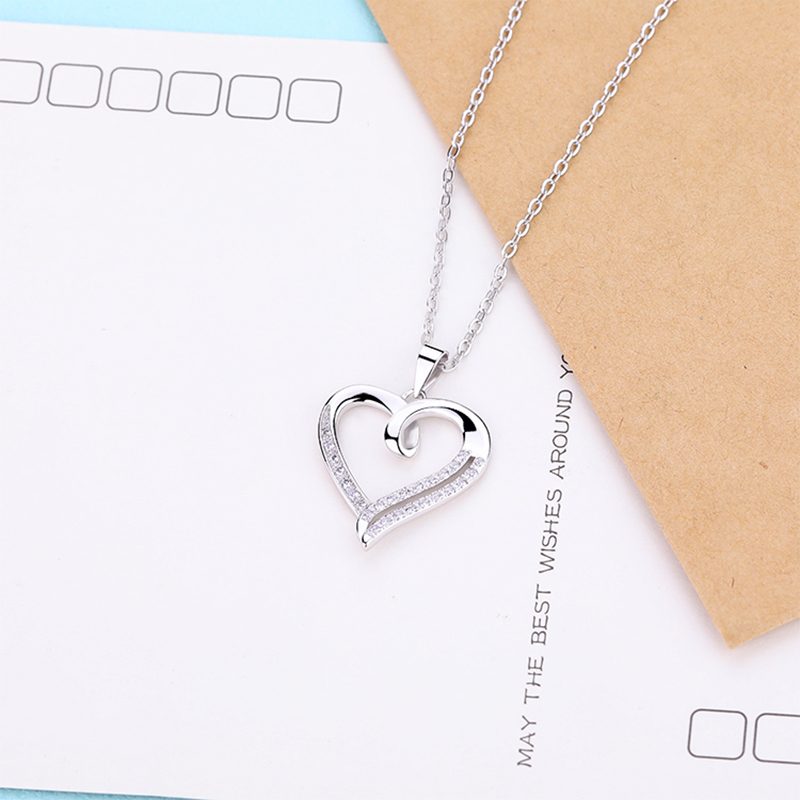 Colgante de corazón de amor de circonia cúbica personalizada para mujer, Collar de plata de ley 925