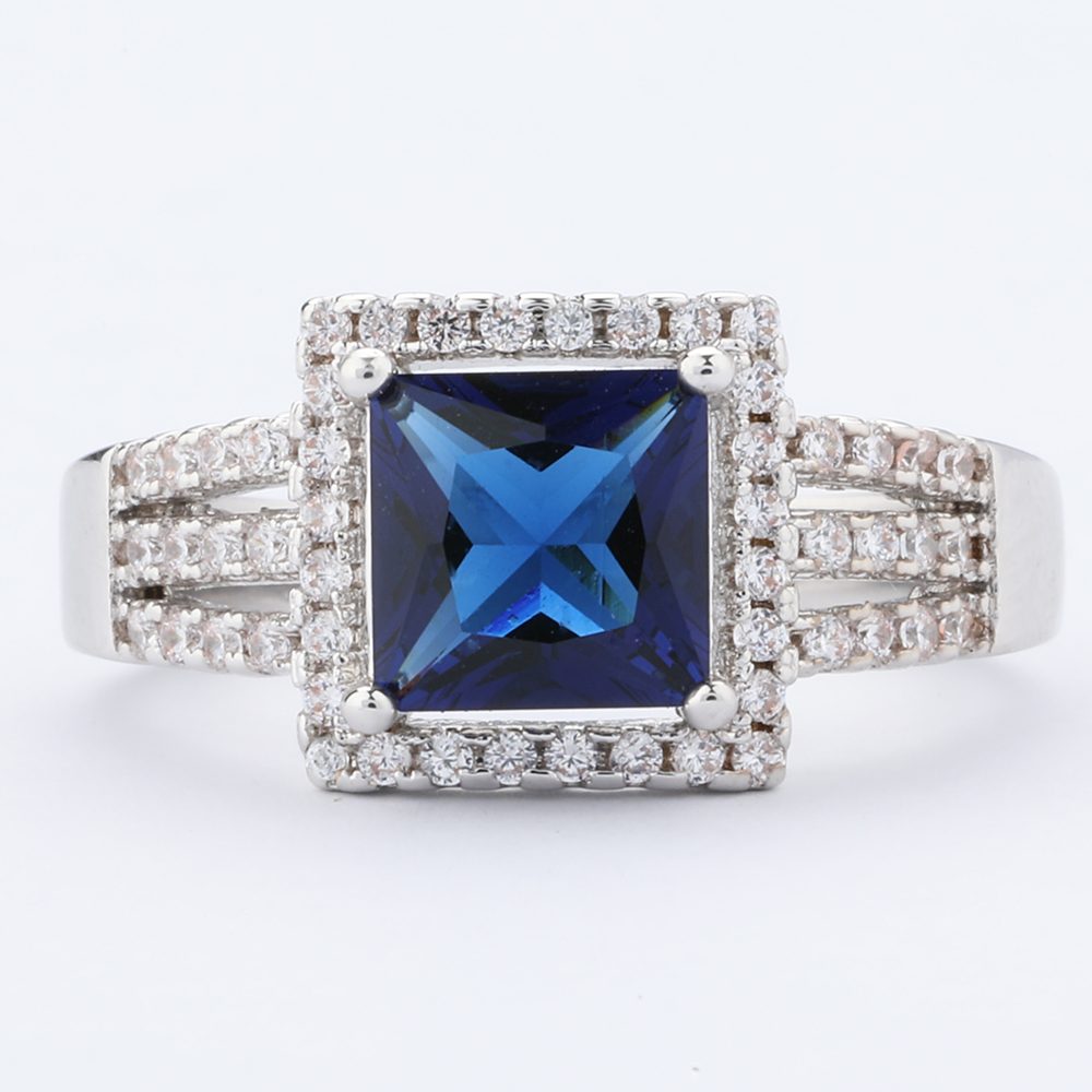 Anillo de Plata con Zafiro Azul para Hombre, Diseño de Una Piedra