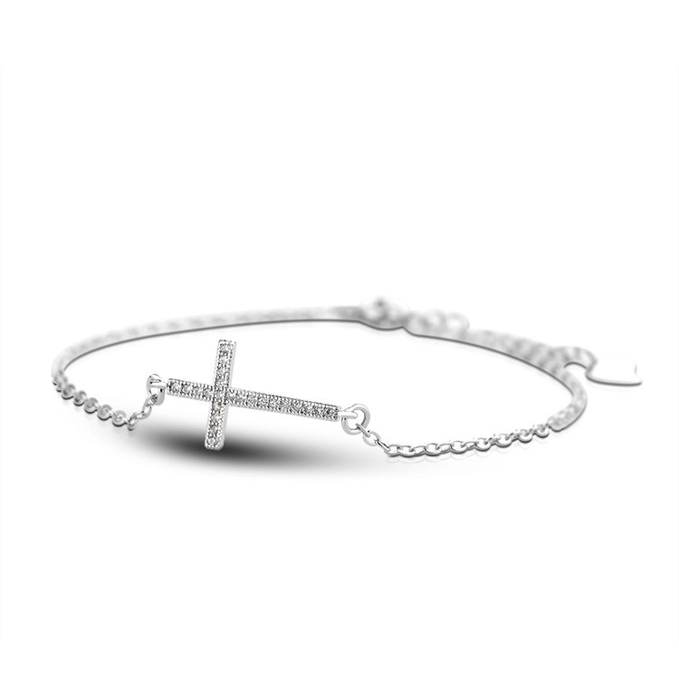 Pulseras de moda para mujer, brazalete cruzado, dijes de plata de ley, CZ