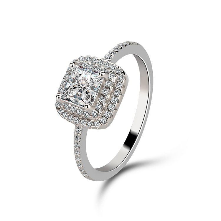 Exquisito anillo de compromiso de moissanita de Plata de Ley 925 para mujer con diamantes cultivados en laboratorio