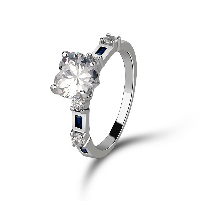 Elegante anillo de bodas para parejas Corazón de circón 925 Bandas de plata con grabado personalizado y caja de terciopelo