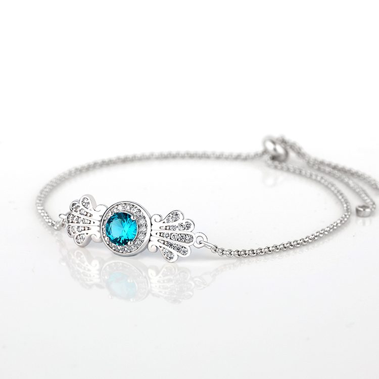 Pulsera de Plata de Ley 925 con circonita azul chapada en rodio para brazaletes chapados en oro de aniversario de compromiso