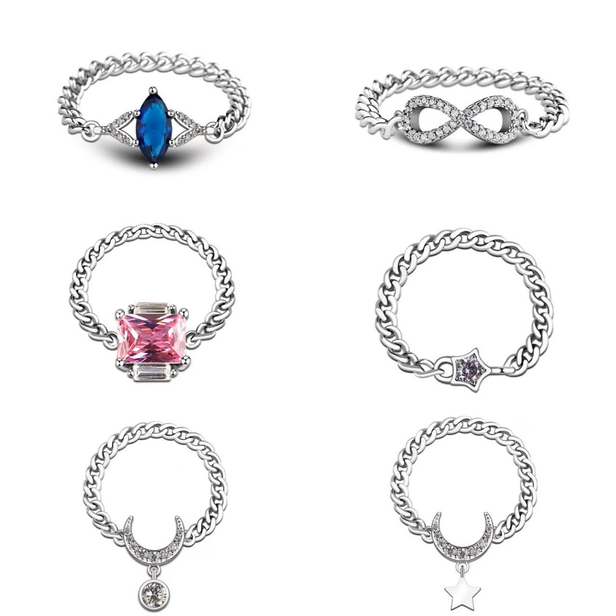 Anillo Minimalista con Cadena de Plata 925 Radiante, Diseño de Estrella y Circonita Cúbica, Ideal para Parejas y Regalos