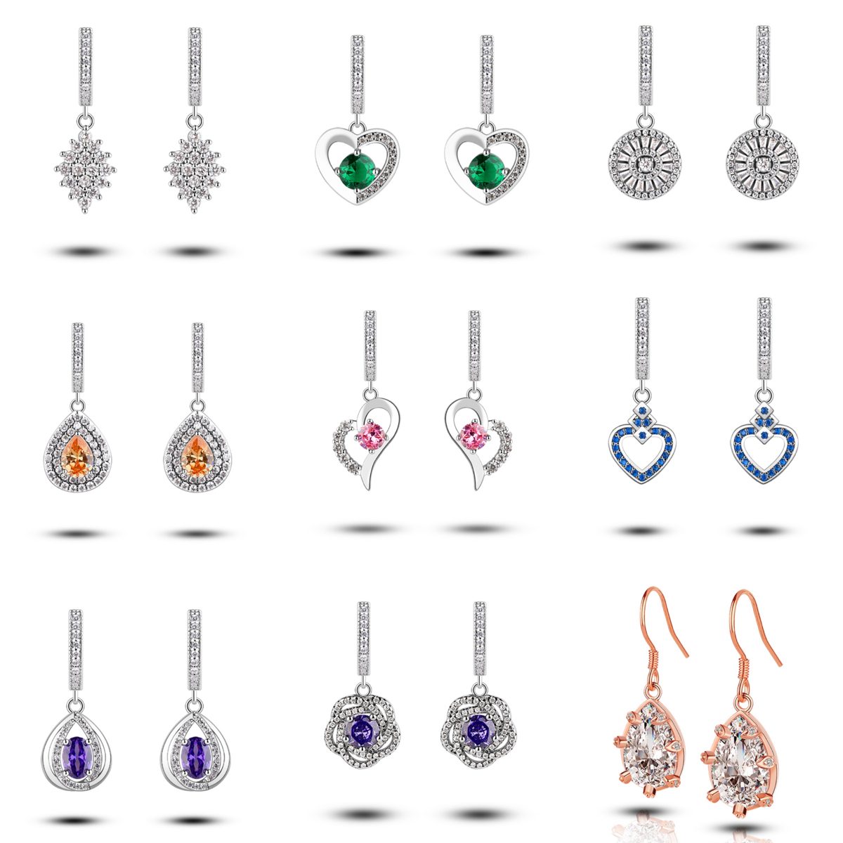 Pendientes Colgantes de Plata 925 con Microincrustaciones de Circonita Azul Corazón para Uso Diario, Pendientes de Plata 925 con Circonita Naranja