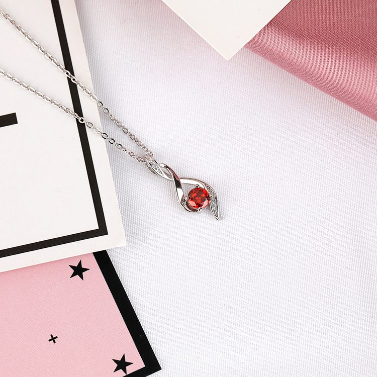 Collar con Colgante de Halo Redondo Rojo con Circonita Cúbica, Plata 925, Regalo Romántico de San Valentín para Ella, Regalo Significativo para Aniversario