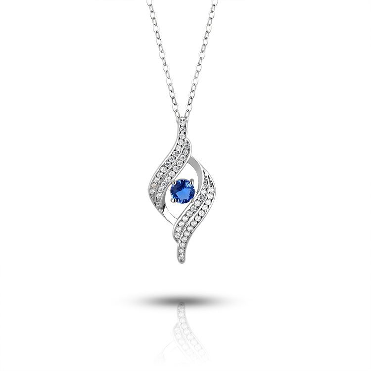 Collar con Colgante Redondo de Circonita Azul Océano, Plata 925, Joyería Elegante para Mujer, Ideal para Vacaciones en la Playa