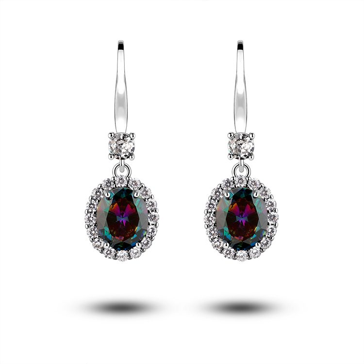 Elegantes pendientes colgantes de cristal para mujer, joyería brillante de plata 925, perfecta para boda o fiesta nocturna