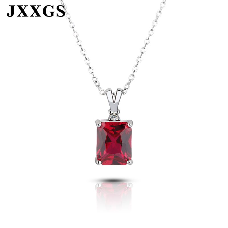 Collar con colgante de circón cuadrado rojo de Plata de Ley 925 de lujo personalizable para mujer joyería de moda