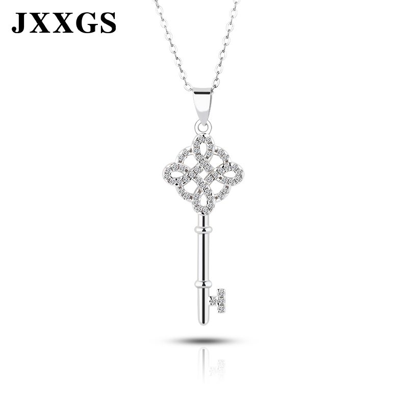 Elegante collar con colgante de llave de Plata de Ley 925 con circonita cúbica para mujer, joyería de regalo