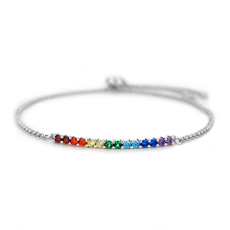 Pulsera minimalista de arcoíris de Color Plata de Ley 925, joyería de moda elegante de circón multicolor para mujer, regalo ajustable