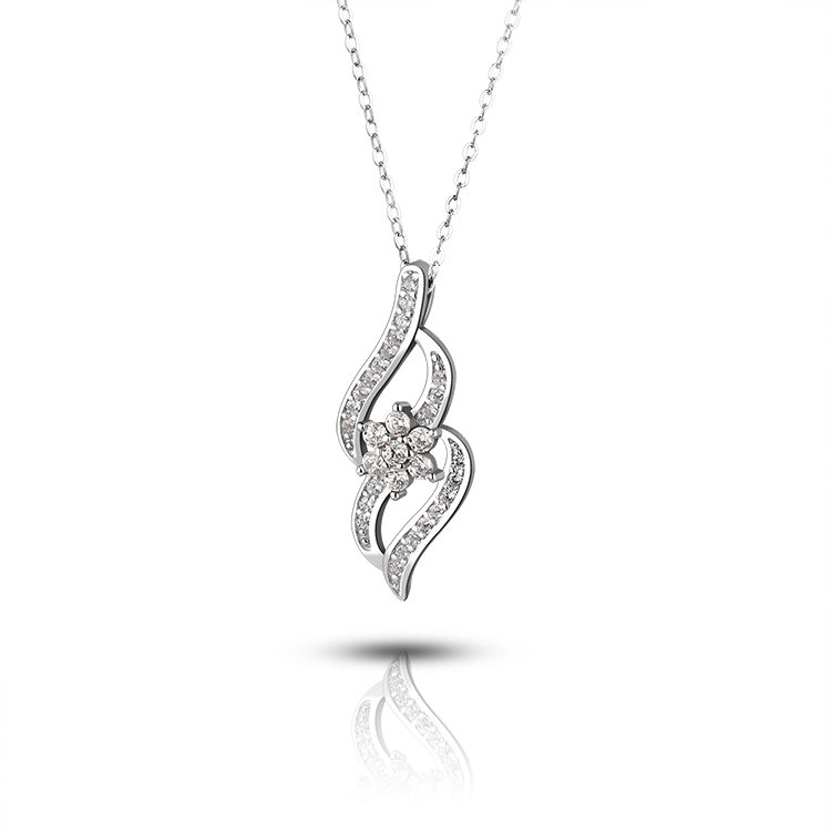 Collar con colgante de circón de flor blanca de Plata de Ley 925 de lujo de fábrica para mujer joyería de moda
