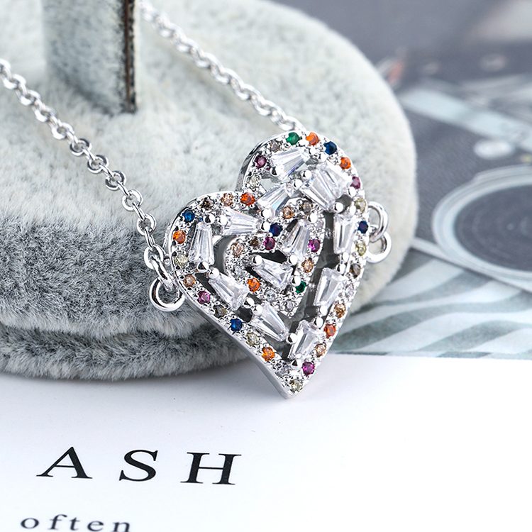 Pulsera de circón colorido de corazón de amor de Plata de Ley 925 para mujer regalo de joyería delicada de amor eterno simbólico