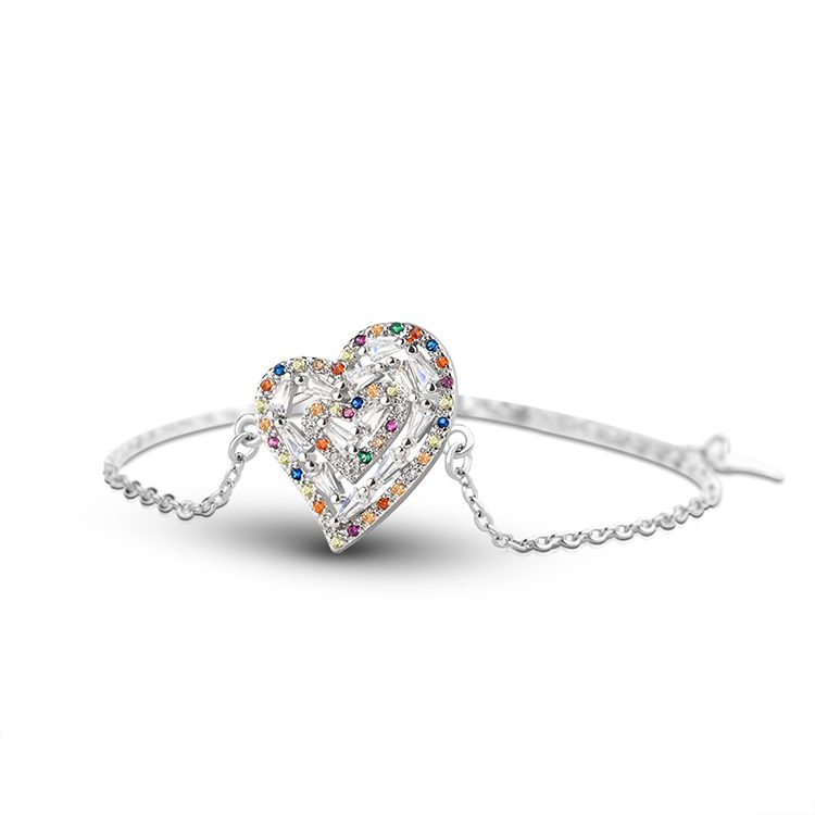 Pulsera de circón colorido de corazón de amor de Plata de Ley 925 para mujer regalo de joyería delicada de amor eterno simbólico