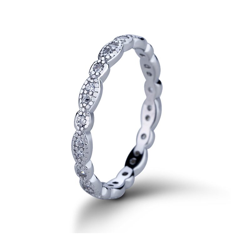 Anillos de dedo apilables de moda de Plata de Ley 925 para mujer con anillo CZ Anillos de brillo de curva de onda de textura de giro simple