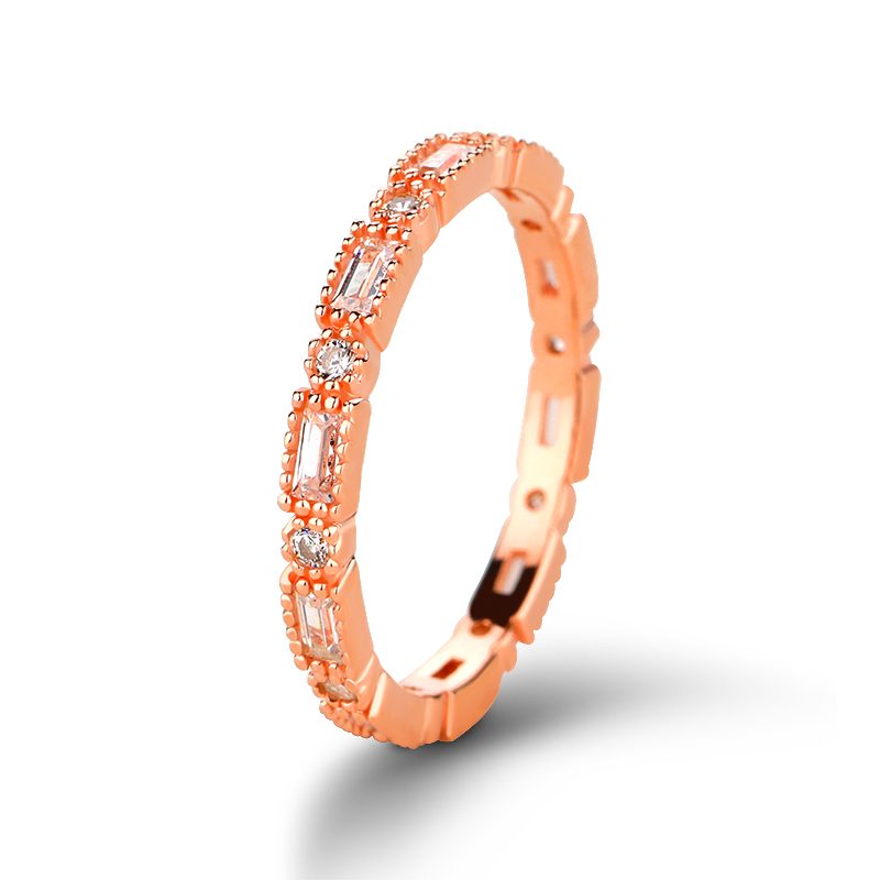 Anillo fino chapado en oro rosa de plata de ley 925, banda delicada minimalista Cz blanca, Zirconia centelleante para San Valentín