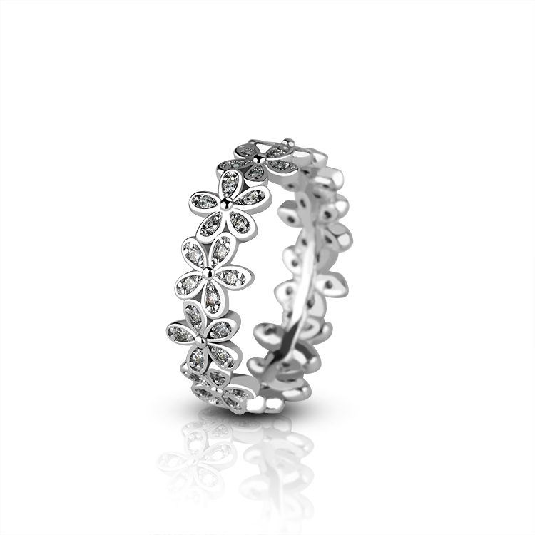 Anillo de circón de Plata de Ley 925 de tendencia para mujer diseño de flores perfecto para regalo de aniversario logotipo personalizado al por mayor