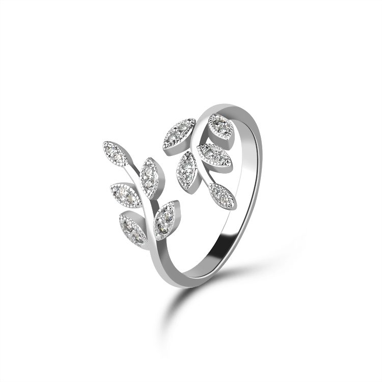 Elegante anillo de circón de hoja de Plata de Ley 925 para mujer, banda ajustable, diseño minimalista elegante, perfecto para regalo de cumpleaños