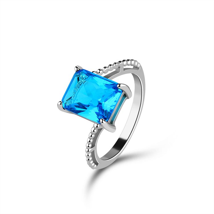 Anillo de piedra azul con estilo de Plata de Ley 925 para mujer, banda de plata de ley minimalista con Zirconia para uso diario