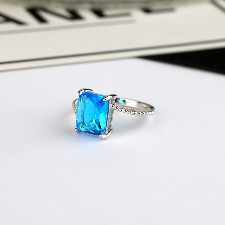 Anillo de piedra azul con estilo de Plata de Ley 925 para mujer, banda de plata de ley minimalista con Zirconia para uso diario