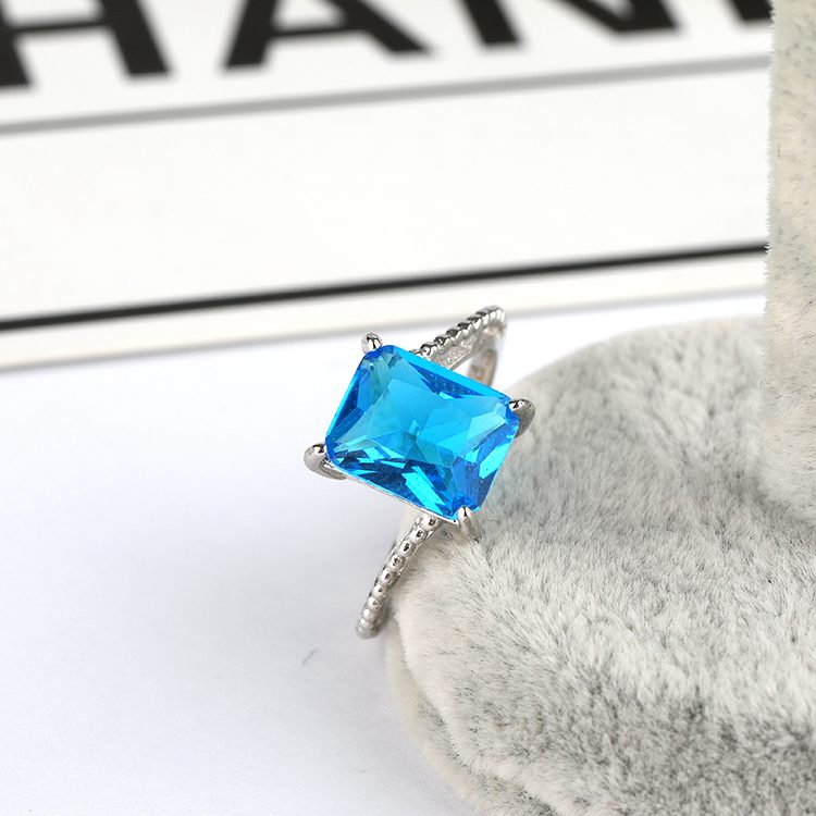 Anillo de piedra azul con estilo de Plata de Ley 925 para mujer, banda de plata de ley minimalista con Zirconia para uso diario