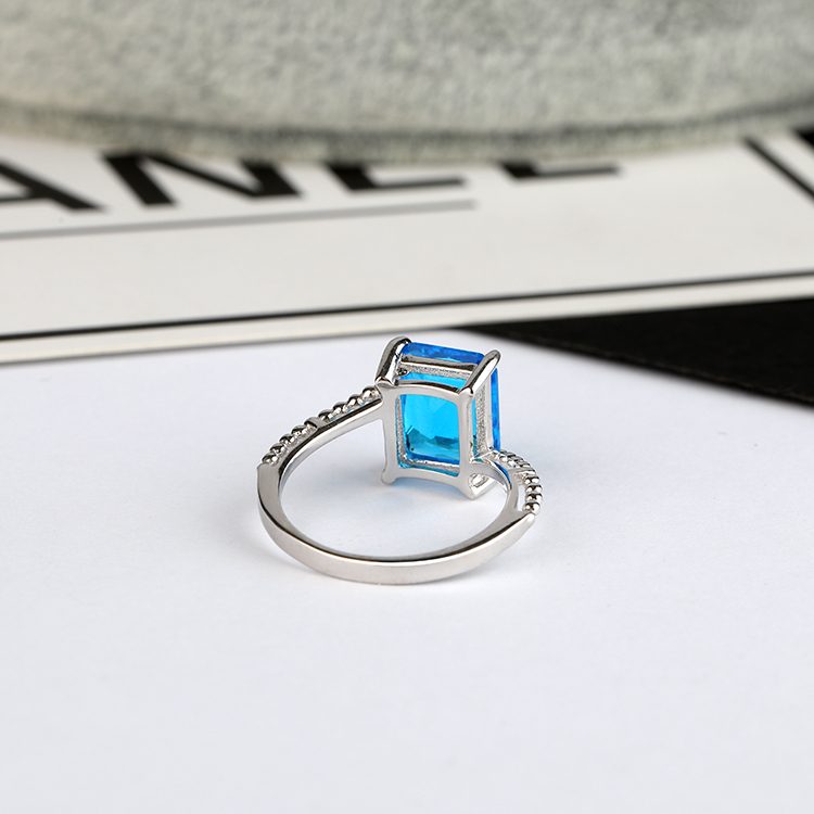 Anillo de piedra azul con estilo de Plata de Ley 925 para mujer, banda de plata de ley minimalista con Zirconia para uso diario